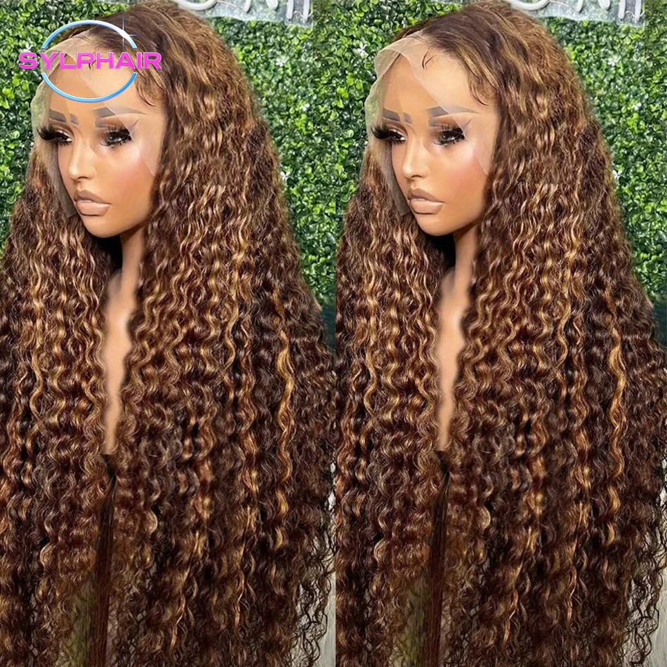 

30 40 Inch Highlight Ombre Lace Frontal Wig Curly Human Hair Wigs 4/27 Honey Blonde Colored 13x4 13X6 Deep Wave Wigs For Women