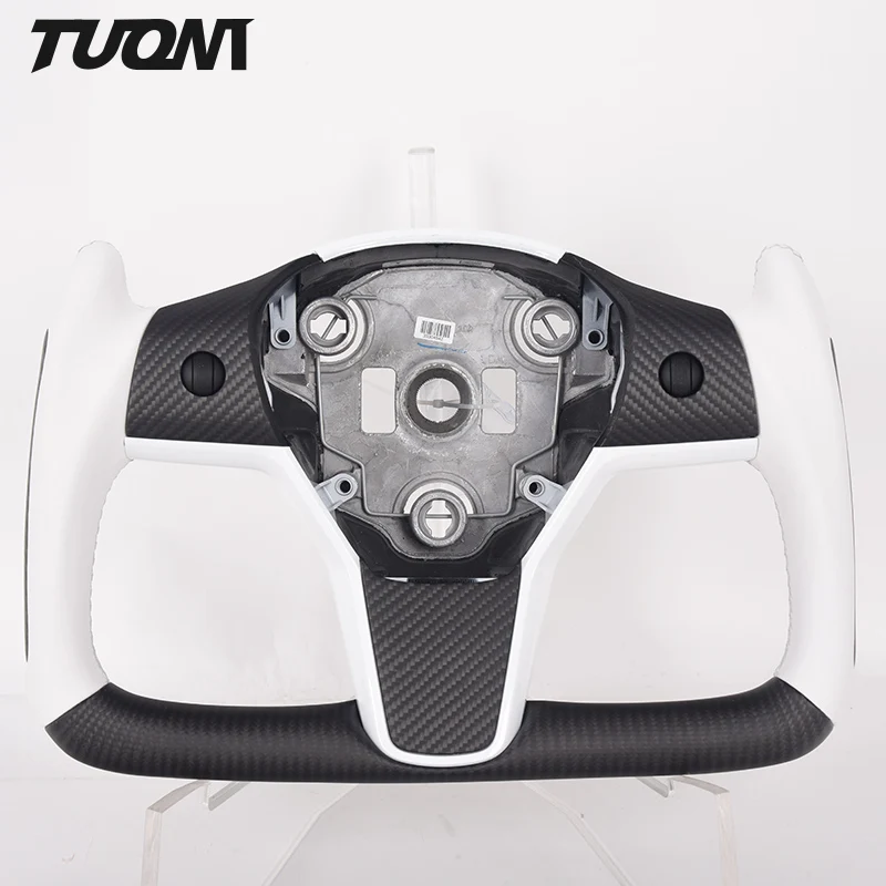 2021 New Style Steering Wheel Car Flat Bottom Leather Carbon Fiber Steering Wheel For Tesla Model 3 Y X S Yoke Steering Wheel