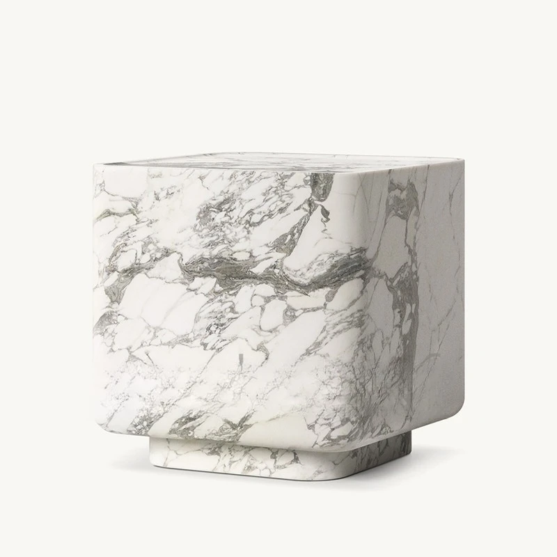 

Italian minimalist light luxury high sense natural white marble living room sofa square edge