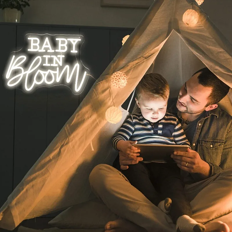 Baby In Bloom-letrero de neón para bebé, luces LED cálidas con letras regulables, alimentadas por USB con interruptor, decoración de fondo para Baby Shower