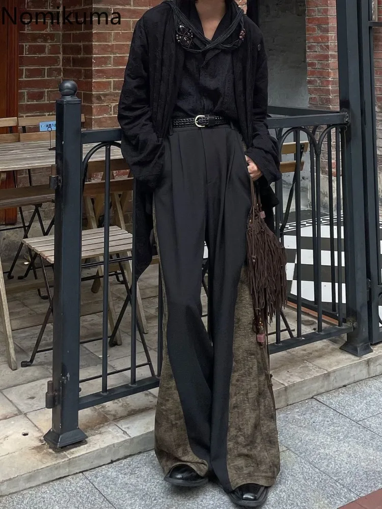 

Vintage Streetwear Trousers Women Patchwork Contrast Color Wide Leg Pants 2024 Y2k Clothes Casual Fashion Tunic Pantalon Femme