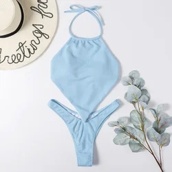 light blue Halter Bandana Bikinis Sets micro Thong sexy Swimsuit Women Swimwear Backless high cut Bathing Suit Bikini 2026 Mujer