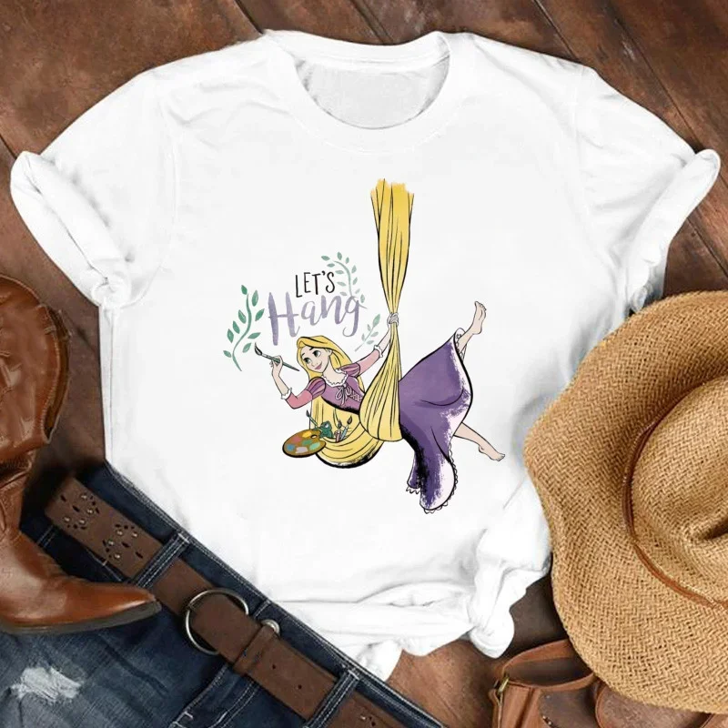 Disney Rapunzel Graphic Children Tshirt Girl Clothing Cartoon Printed Casual T-shirt Summer Short Sleeve Cotton Top Baby Kid Tee