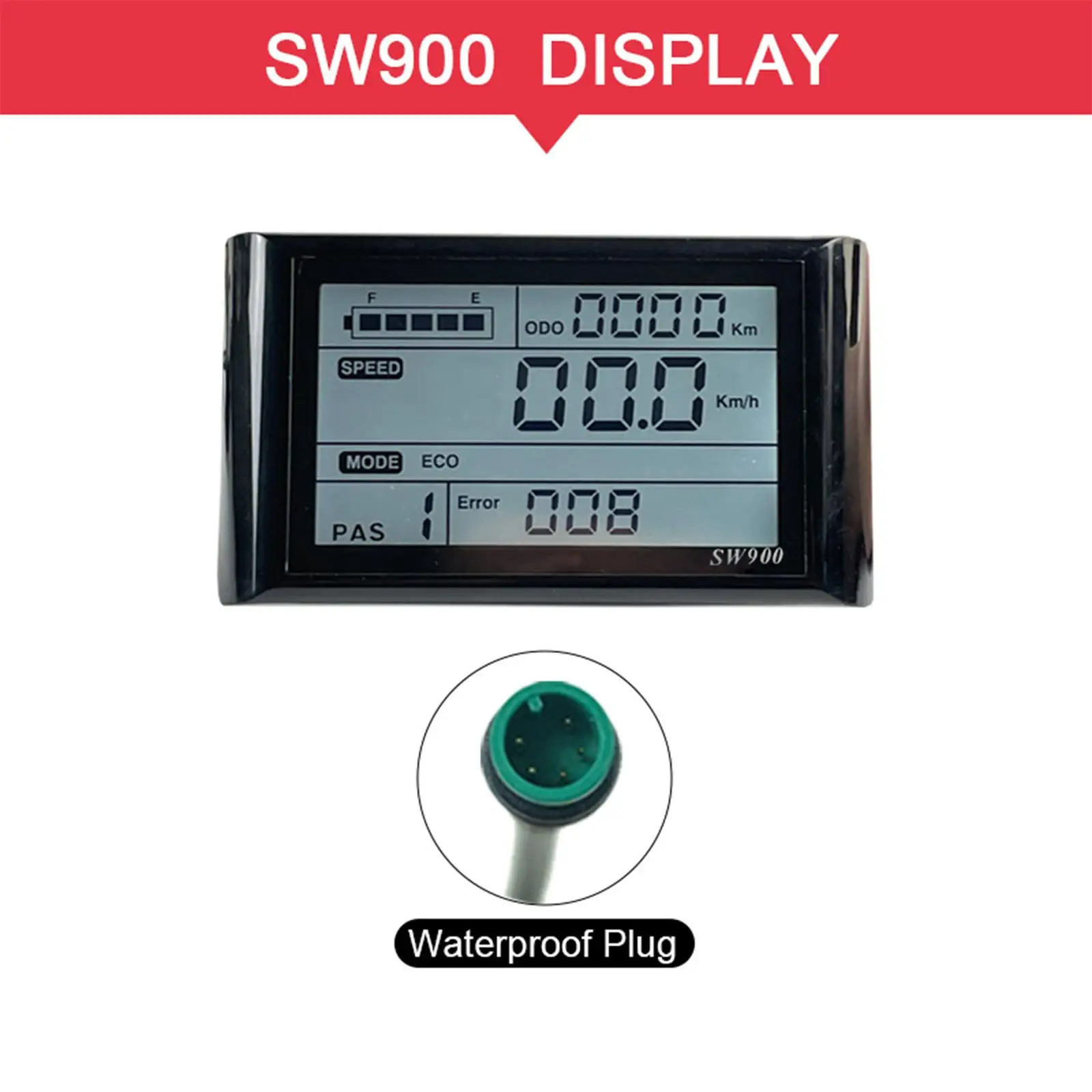 

Electric Bike LCD Display Meter 5 Pin W/ Waterproof Plug Accs for Traveling