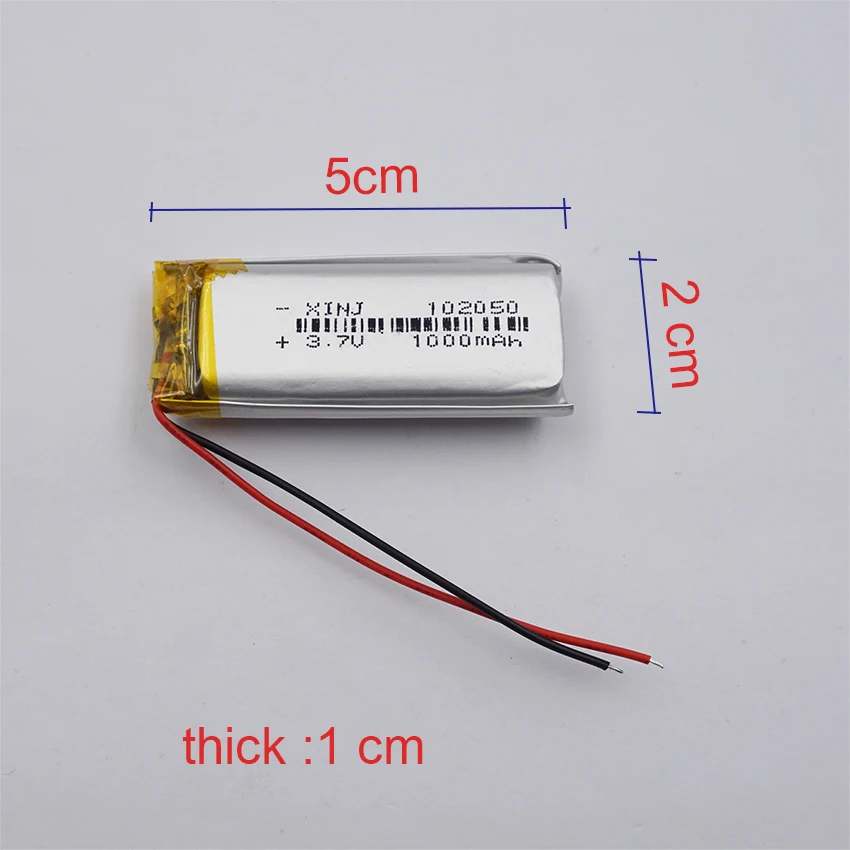 3.7V 1000mAh 3.7Wh 리튬 폴리머 리튬 리튬 배터리 102050   GPS Sat Nav Dashcam 카메라 리모컨 LED용 JST-PH 2.0mm 2핀