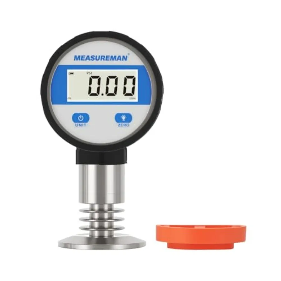 

Sanitary Digital Pressure Gauge 0-30 PSI 2-1/2 Dial 1/4 NPT Lower Mount 60mm Tri-Clamp 316 Stainless Steel 1 FS Accuracy Batter