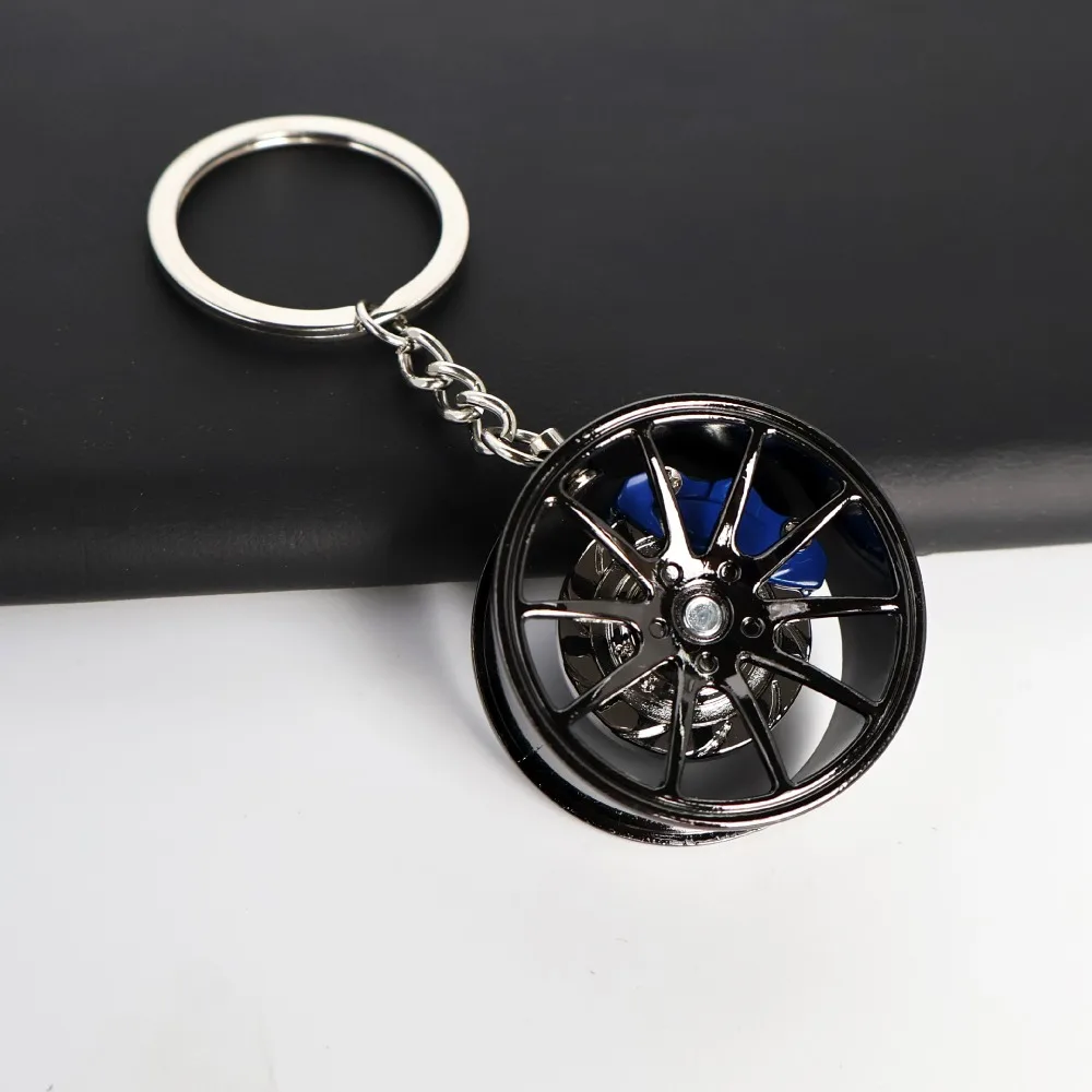 3D Wheel Hub Car Key Chain Fidget  Alloy Model Car Tire Brake Disc Keychain Keys Holder Bags Pendant Fingertip Gadget Keyring