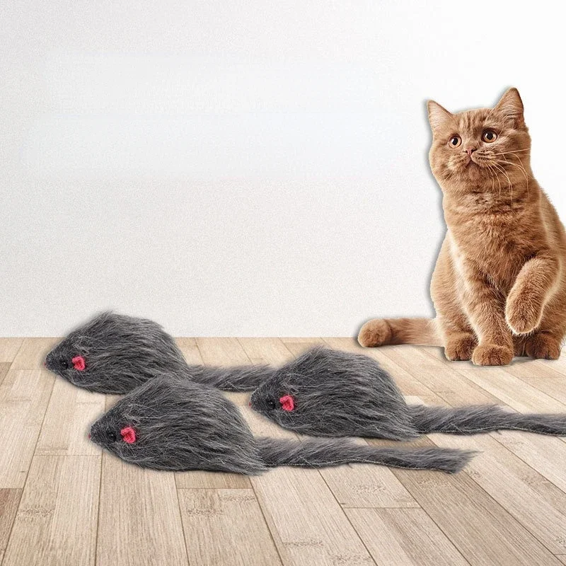 18cm False Mouse Cat Pet Toys Cat Long-haired Tail Mice Soft Real Rabbit Fur Furry Plush Cat Toy For Pet Cats Dogs