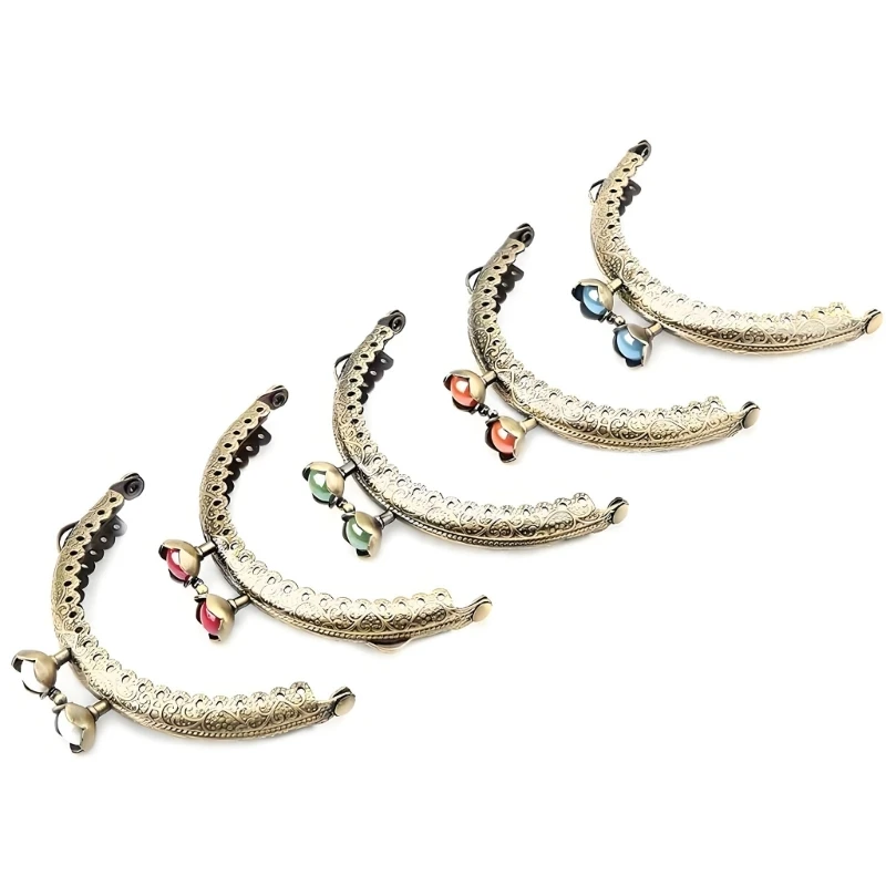 573B 5PCS DIY Purse Frame Clasp Metal Bag Frame Hardware with Engraved Embossed Detail and Drop Pendant Trim for Coin Purse