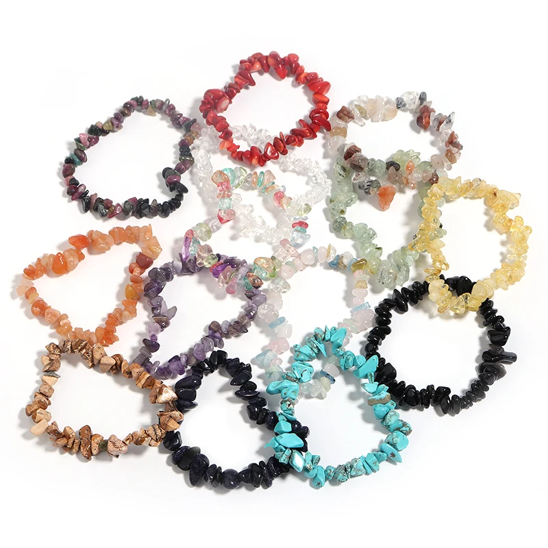 Reiki treatment Crystal Quartz Natural Stone Bracelet Charm Raw chip Healing Chakra Yoga Stretch Bangle for women men boy girl