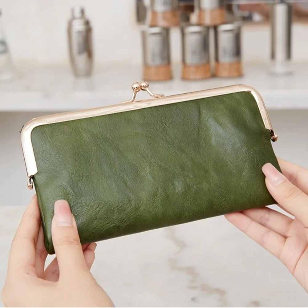 

Minimalism Kiss Lock Long Wallet Solid Color Double Fold Coin Purse Multi Functional Large Capacity Wallet Women