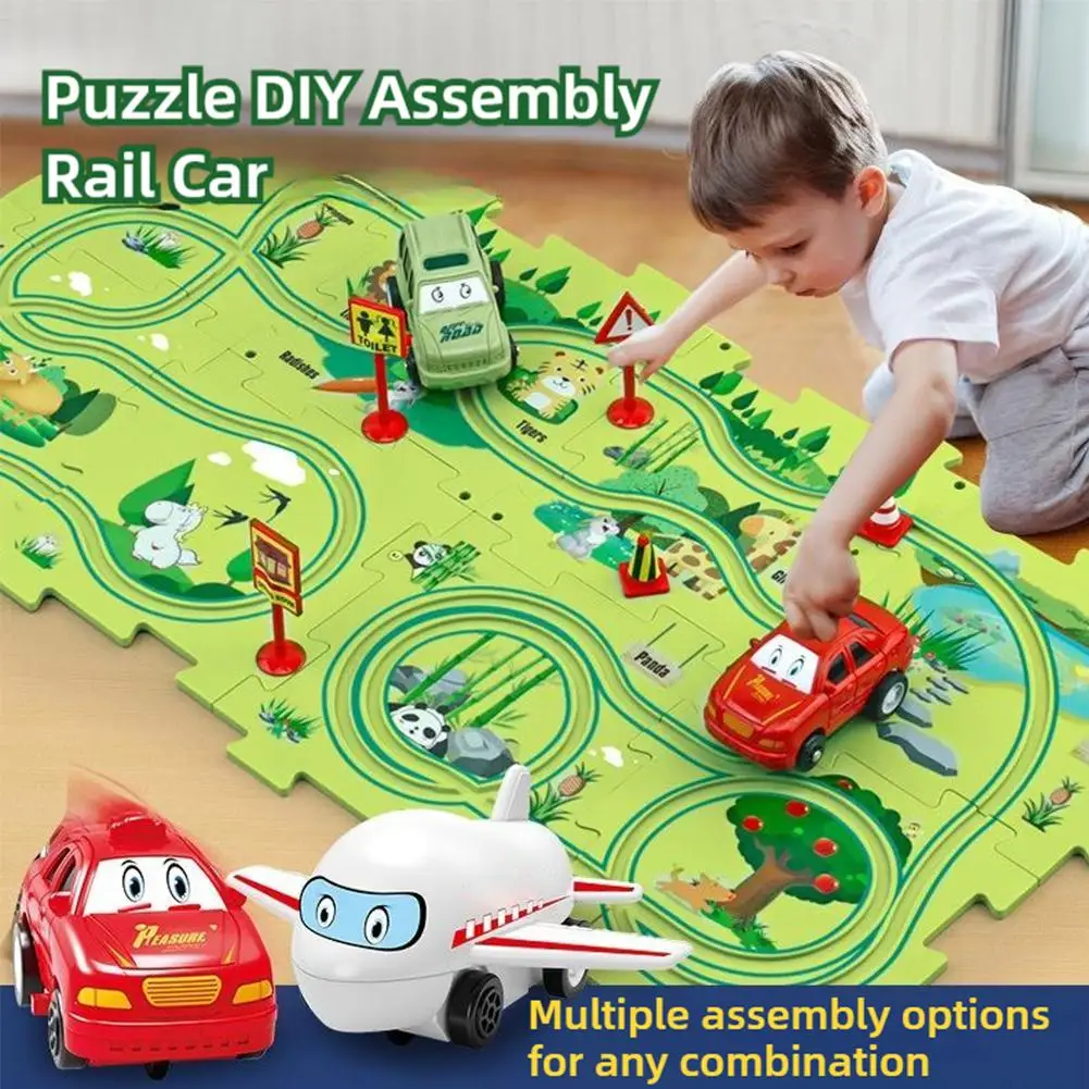 DIY Puzzle Track Car Children's Toy Car Mini Track City Scene Building Assembly Educational Toys Creative Car Exquisite Gifts In