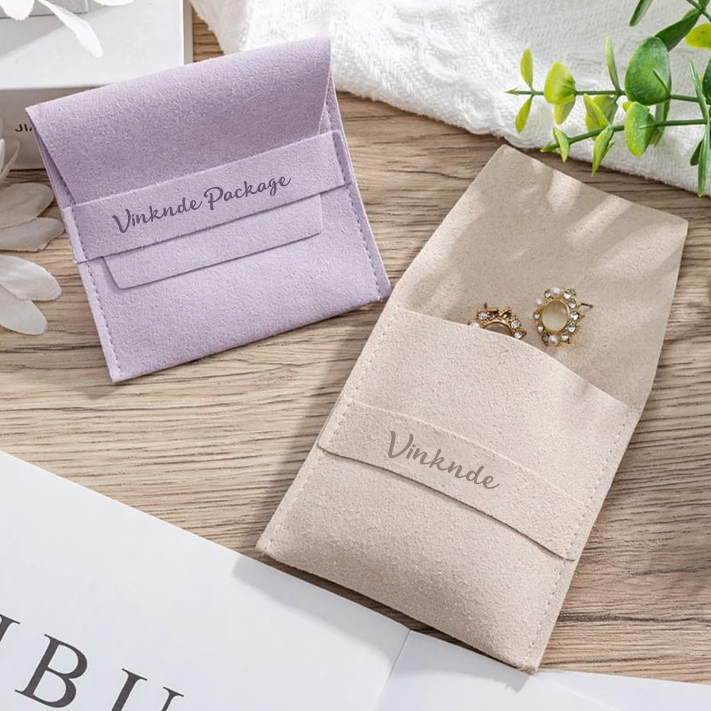 

Luxury Microfiber Jewelry Pouch Earrings Necklace Ring Gift Envelope Velvet Bags Packaging Custom Logo Wedding Travel Dust Sack
