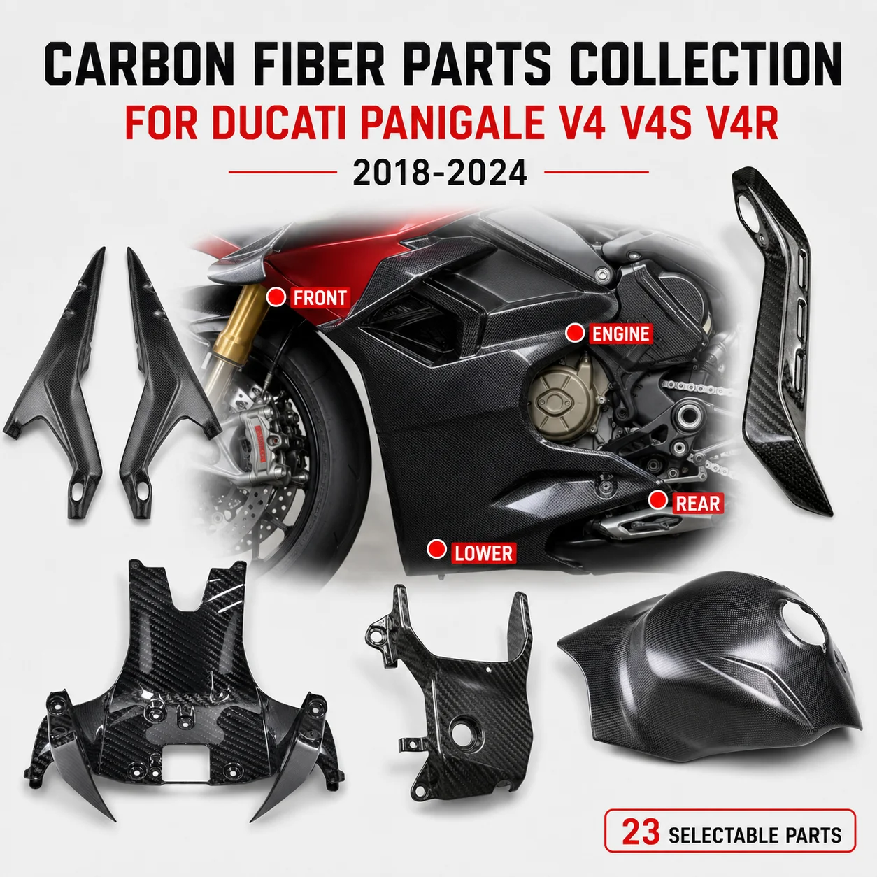 

Carbon Fiber Parts Fairing Covers For Ducati Panigale V4 V4S V4R 2018-2024 Selectable Motorcycle Accessories