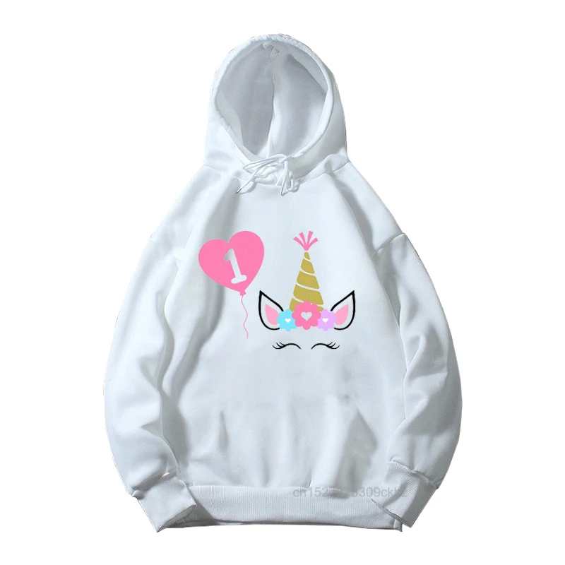 

Kids 1-10th Birthday Numbers Hoodie Girl Birthday Party Unicorn Printed Clothes Heart Balloon Sweatshirt Cute Hoody For Children