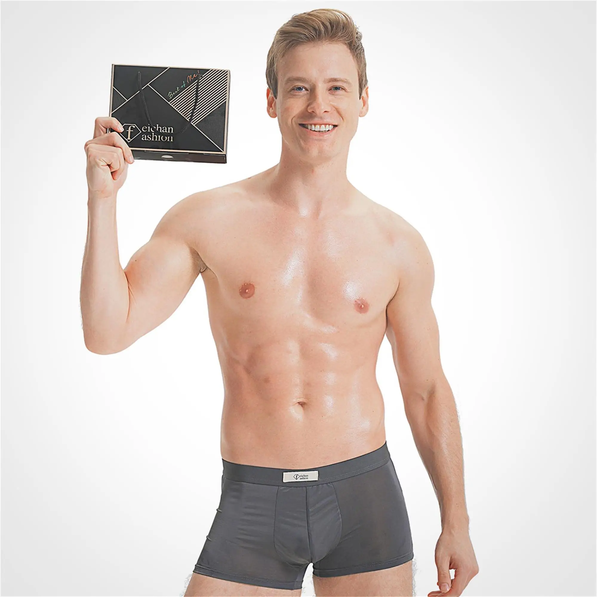 Plus Size men's boxer briefs ice silk elasticity underwear sports fitness quick dry moisture wicking oversized underpants men