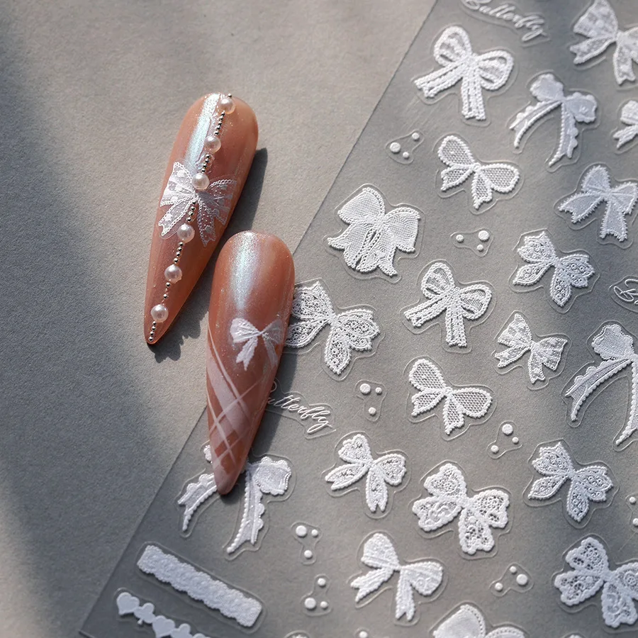 Cravatta in nastro di seta con fiocco in pizzo nero, cravatta cava, sexy, romantica, elegante, linea autoadesiva, decorazione per unghie, adesivo per manicure