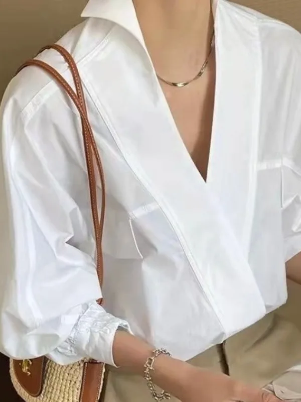 Chic Inizio Autunno Croce V-Ne Allentato Versatile Lungo Sve Color irt Top da donna Faion Commute Sle Abbigliamento casual