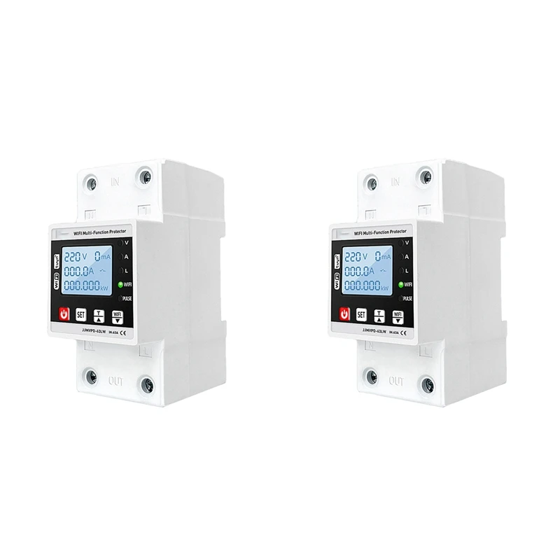 2X 63A TUYA Wifi Smart Earth Leakage Over Under Voltage Protector Relay Circuit Breaker Timer Energy Powers Kwh Meter