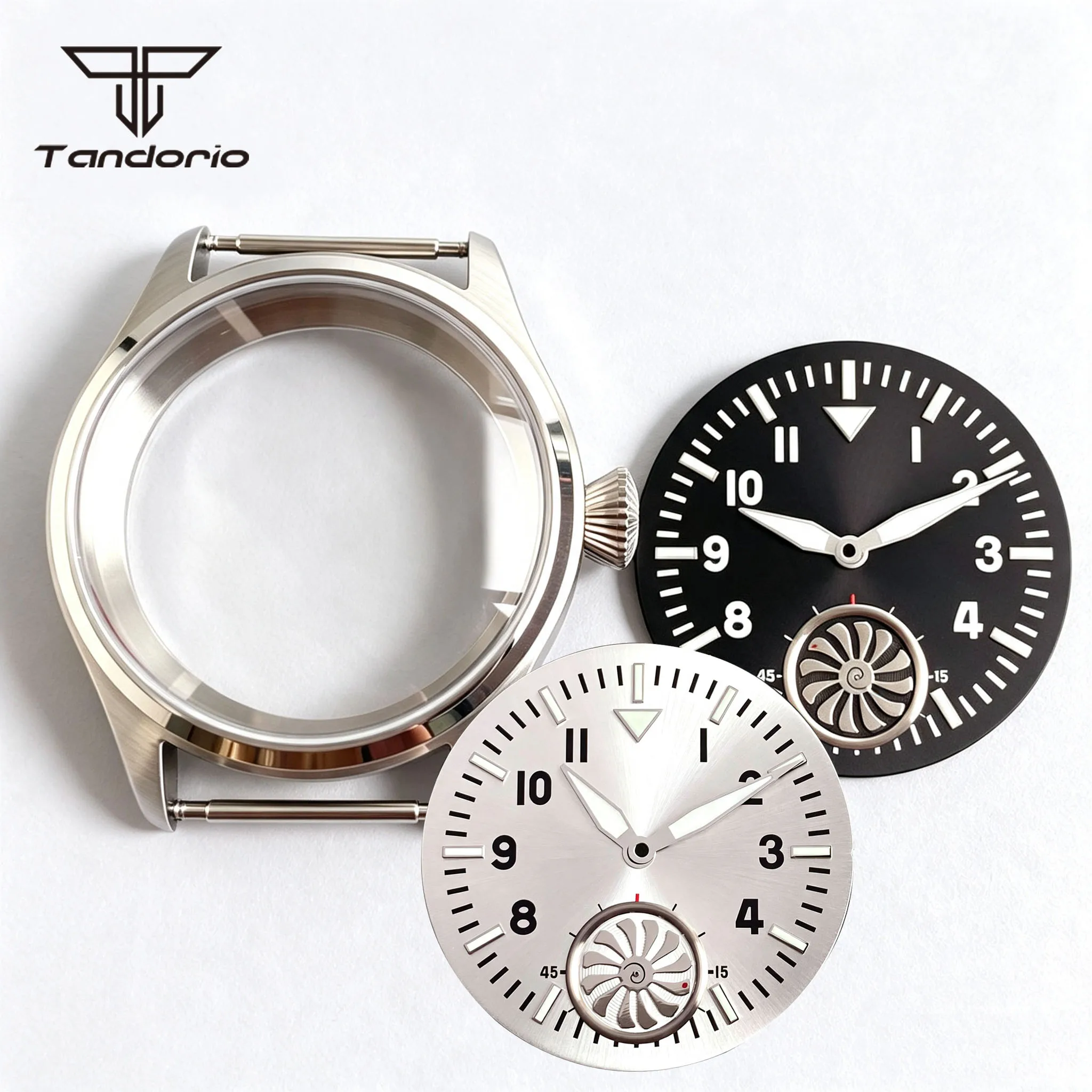 Fit ETA6498 ST3621 Manual Winding 42mm Pilot Watch Case & 37mm Sunburst Dial Set Sapphire Glass Wristwatch Mod Parts Clear Back