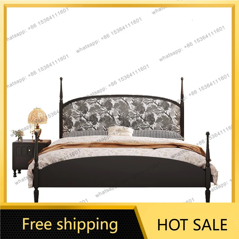 Factory Direct Sales French Retro Pure Solid Wood Bed American Printed Fabric Soft Bed