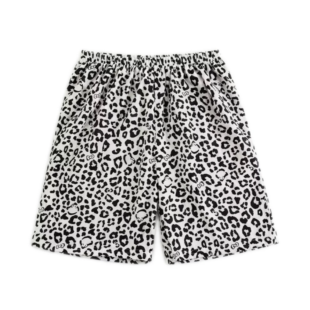 Women Casual Print Lounge Shorts, Elastic High Waist Loose Fit Sleep Shorts, Cute Cartoon Leopard Pattern Pajama Shorts, Soft Br