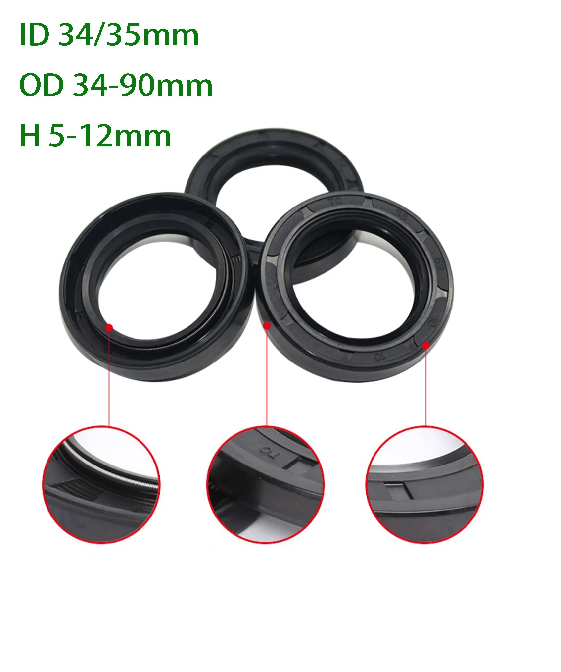 NBR Nitrile Rubber Shaft Oil Seal ID 34-35mm TC/TG-34/35*43/45/46/47/48/50/51/54/52/55/58/62-90mm*5/6/7/8/10/12 Nitrile Oil Seal