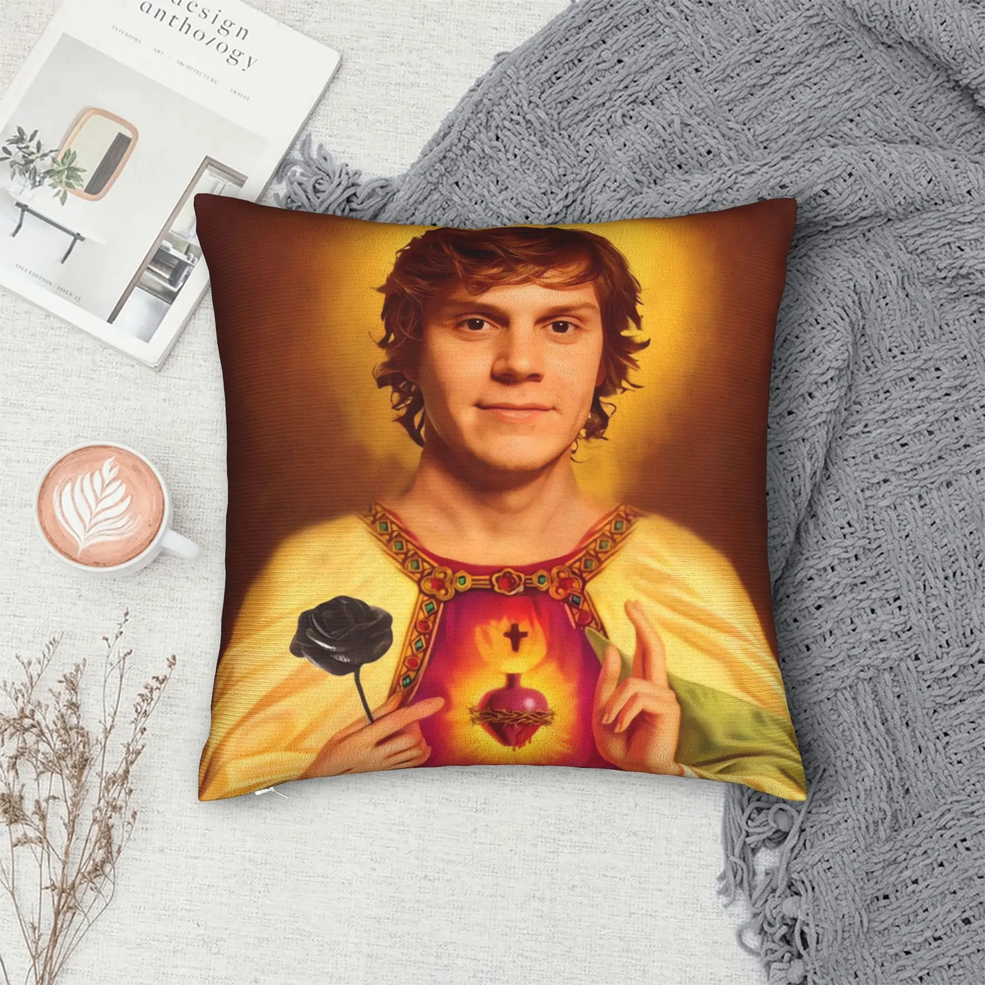 Sacred Evan Peters Saint Portrait Pillow Case  Comfy Pillow Cover Fashion Cushion Cover For Sofa Home Decoration