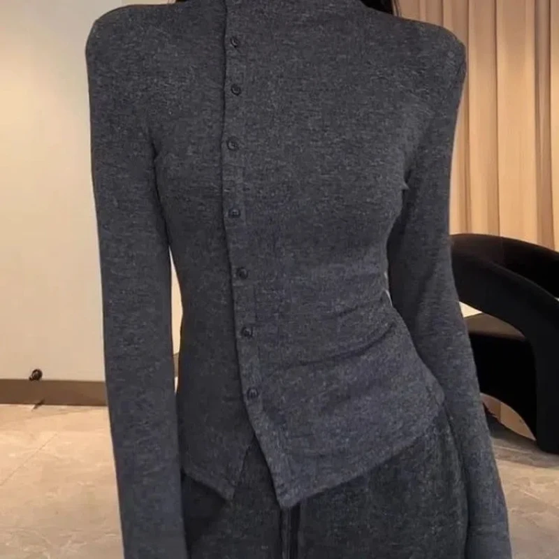 Fashionable and High-end German Velvet Long Sleeved T-shirt for Women\'s Autumn New Irregular Bottom Layer Slim and Slimming Top