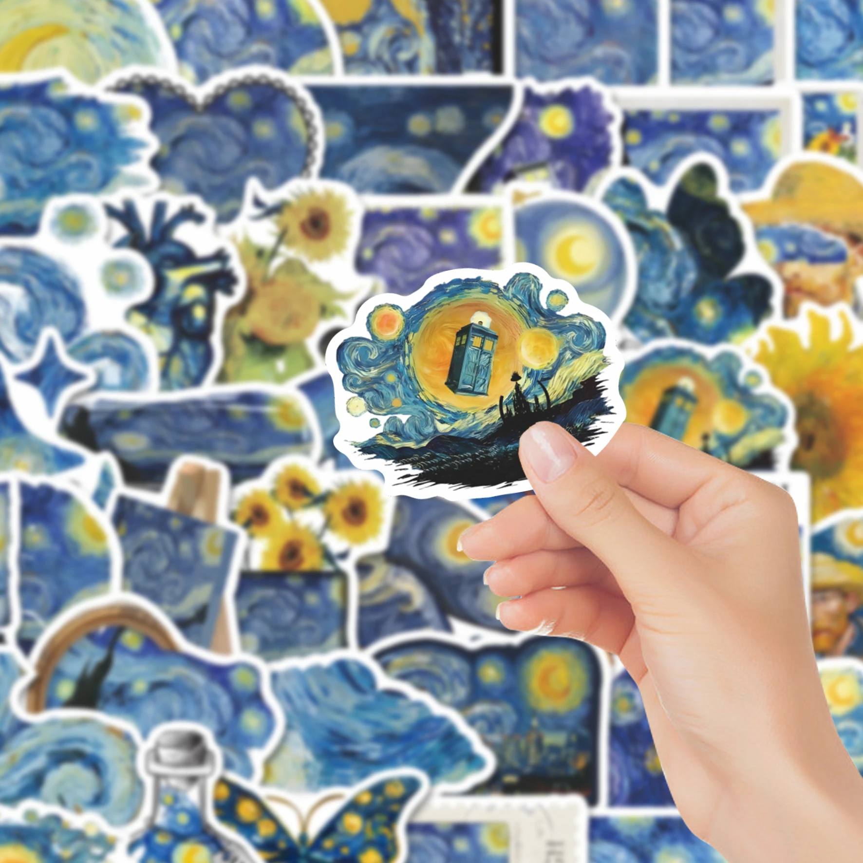 50pcs Van Gogh Starry Night Stickers Pack Classic Oil Painting Art Design Waterproof Decals for Laptop Journal Water Bottle Guit