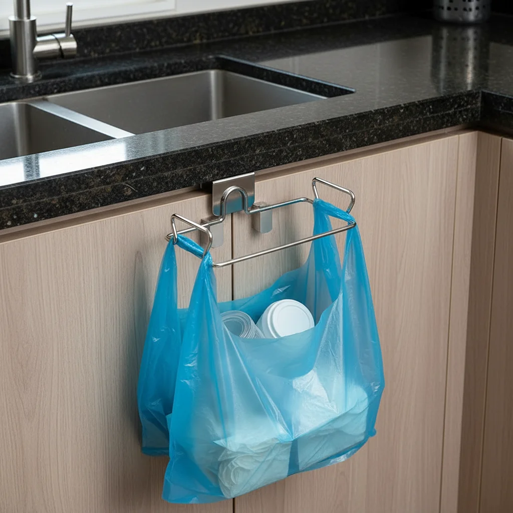 Kitchen Trash Rack Stainless Steel Cabinet Door Garbage Bags Holder Closet Storage Organizer