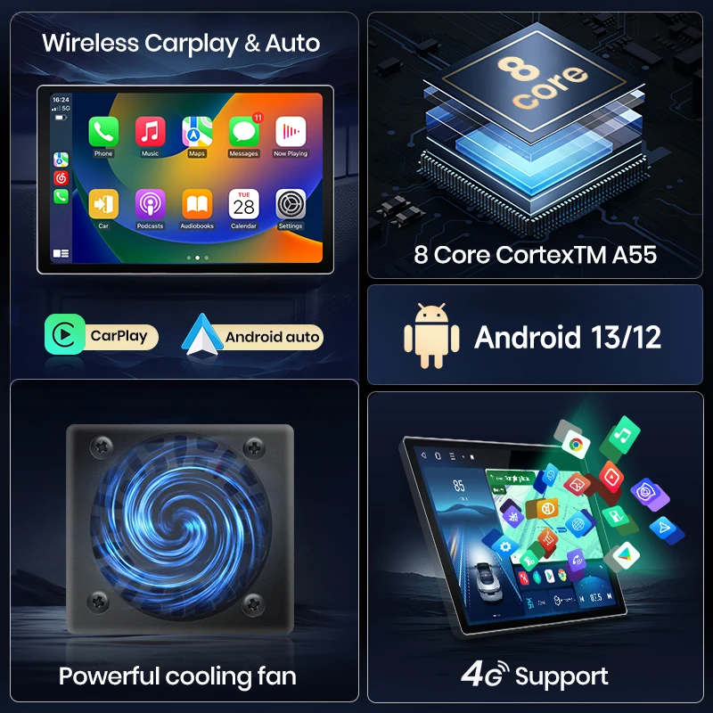 Junsun Radio Universal para coche con pantalla táctil QLED de 11,5 pulgadas, inalámbrico, para Apple CarPlay, Android, estéreo, reproductor multimedia de vídeo, sistemas inteligentes para automóviles, 2 Din, autorradio, unidad principal, navegación GPS, BT, 4G, WIFI, 8 núcleos, FM, AM, DSP, RDS, SWC, DAB 3