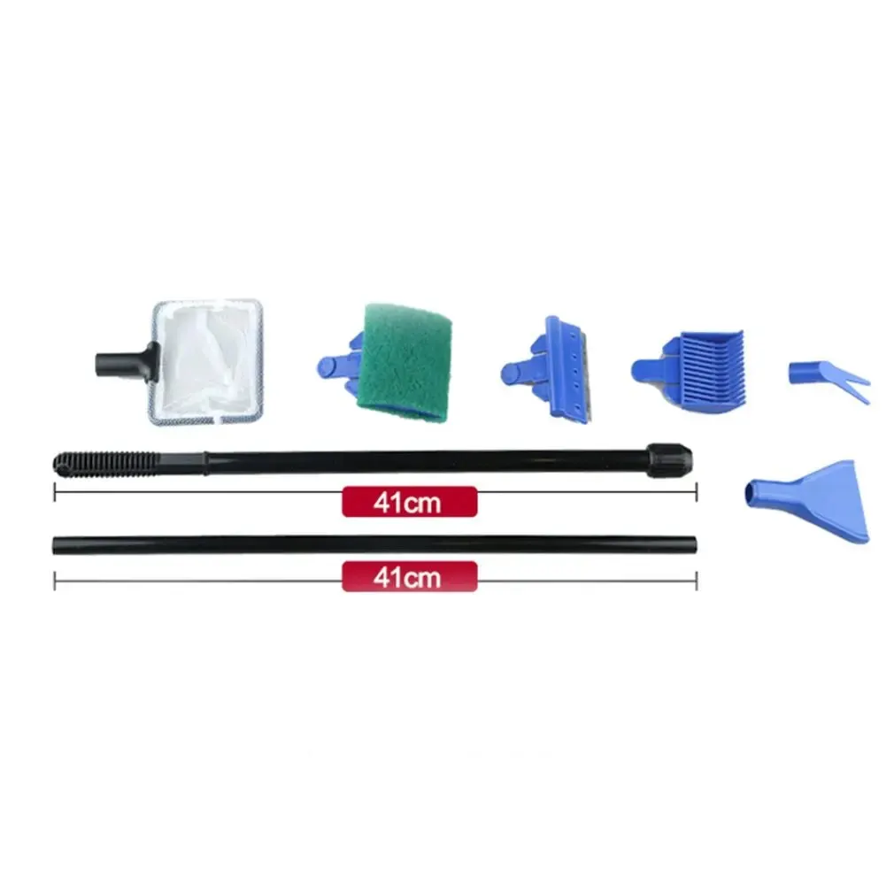 مجموعة أدوات نظافة الحوض ، شبكة صيد السمك ، أشعل النار الحصى ، مكشطة الطحالب ، شوكة العشب ، فرشاة الاسفنج ، منظف خزان الأسماك الزجاج ، 5 في 1