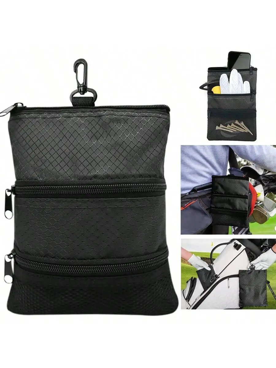 

Golf Tee Pouch Bag,Multi Pocket Zipper Golf Tee Ball Holder Bag with Lobster Claw Clip, Golf Bag Accessories Valuables Pouch Bag