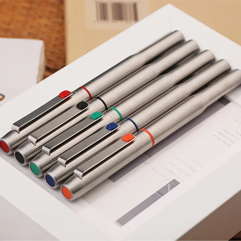 MAJOHN B25 قلم حبر من الفولاذ المقاوم للصدأ رفيع 0.5 مللي متر بنك الاستثمار القومي ، مع محول في الكتابة هدية القلم مدرسة مكتب لوازم مكتبية