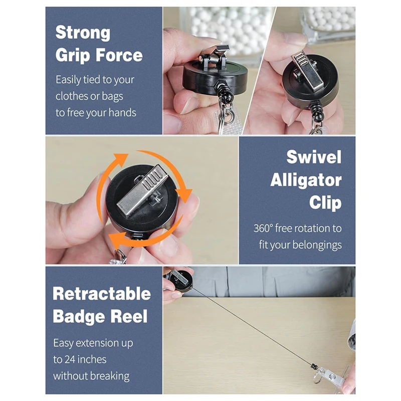3แพ็คRetractable Badge Reelพร้อมคลิปจระเข้หมุนHeavy Duty Retractableพวงกุญแจสแตนเลสสปริงคอยล์ทนทาน