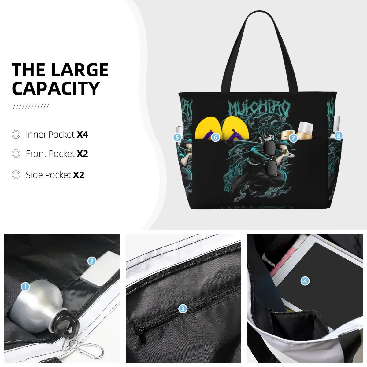 Muichiro Tokito Beach Tote Bag Sport Gym Yoga Duffle Large Tote Bag Women Travel Bag Fitness bag