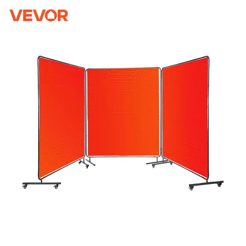 VEVOR Welding Curtain Screen 1 or 3 Panel Flame Retardant Fire Proof Blanket Mobile Anti UV Vinyl Translucent Shield 6x6FT 6x8FT