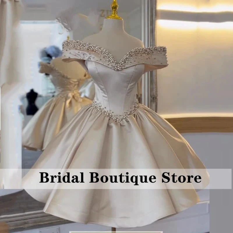 

Mini Short Customized Cocktail Dress A Line Cocktail Gown For Women Beading Off The Shoulder Party Wedding Gown