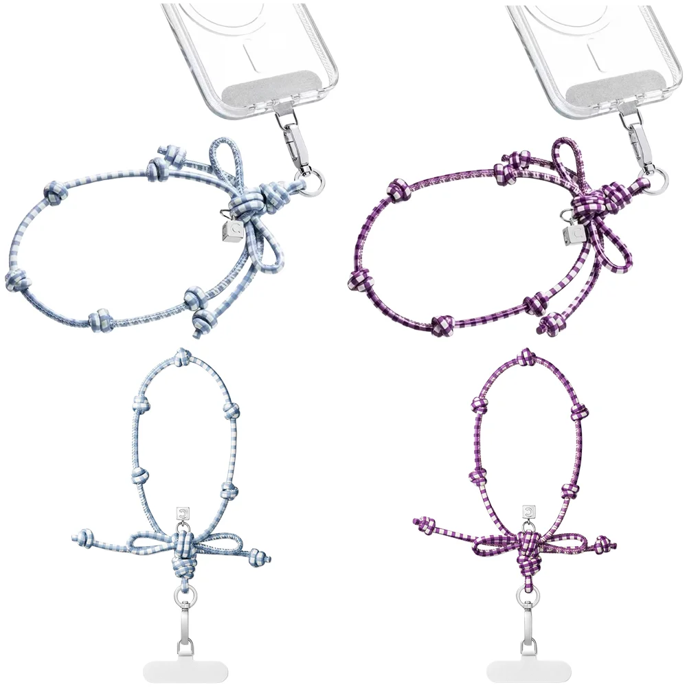 Purple Blue Plaid Rope Knot Phone Charm Accessories for Galaxy for IPhone 13 14 15 16 17 18 Pro Max Case