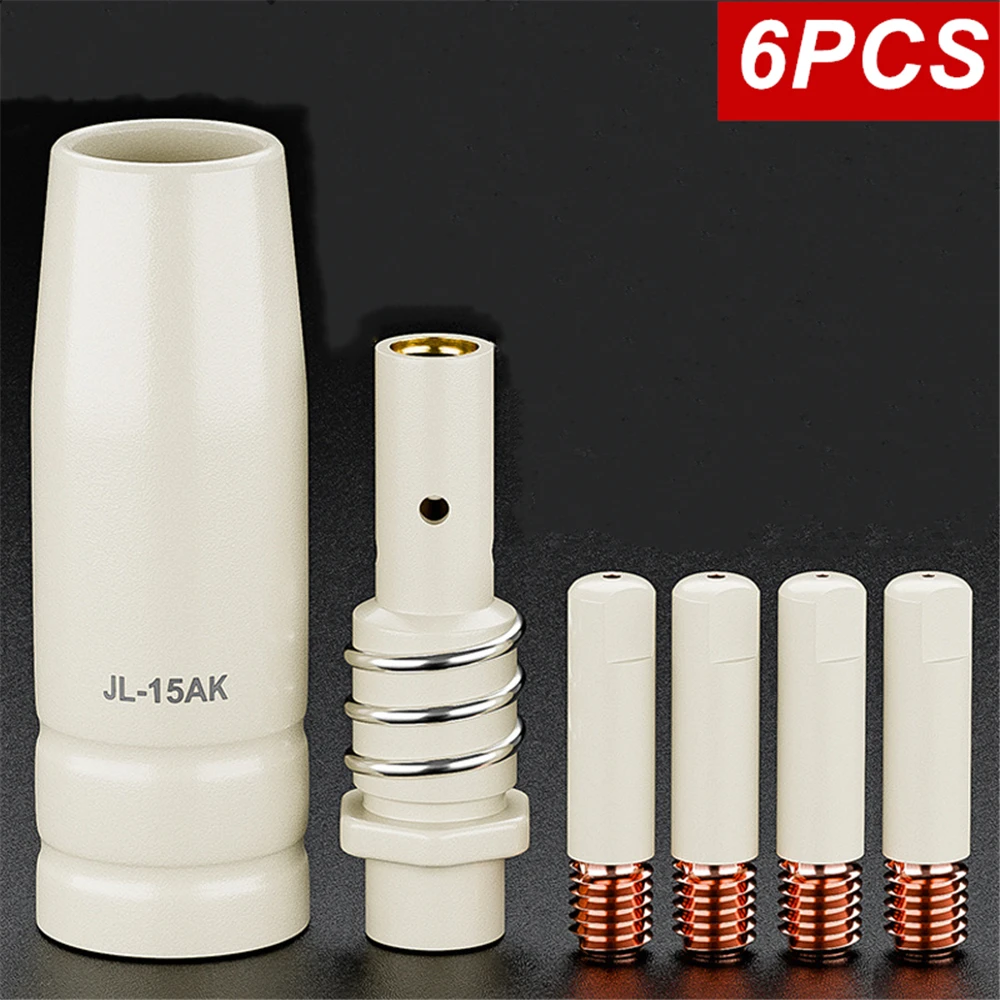 6PCS/Pack, MB-15AK 15AK Coated Welding Tool 0.8mm 1.0mm 1.2mm Purple Copper Conductive Coating Nozzle Insulating Sleeve Connecti