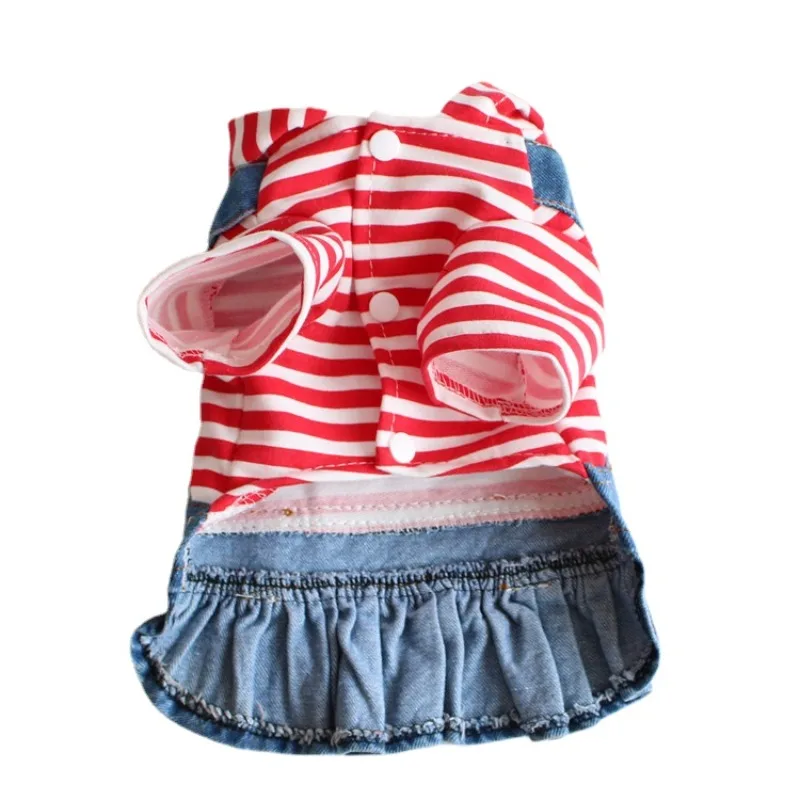 

New Pet Clothes Spring, Autumn And Winter Teddy Puppy Striped Embroidered Denim Skirt Dog Dresses Puppy Clothes Customizable