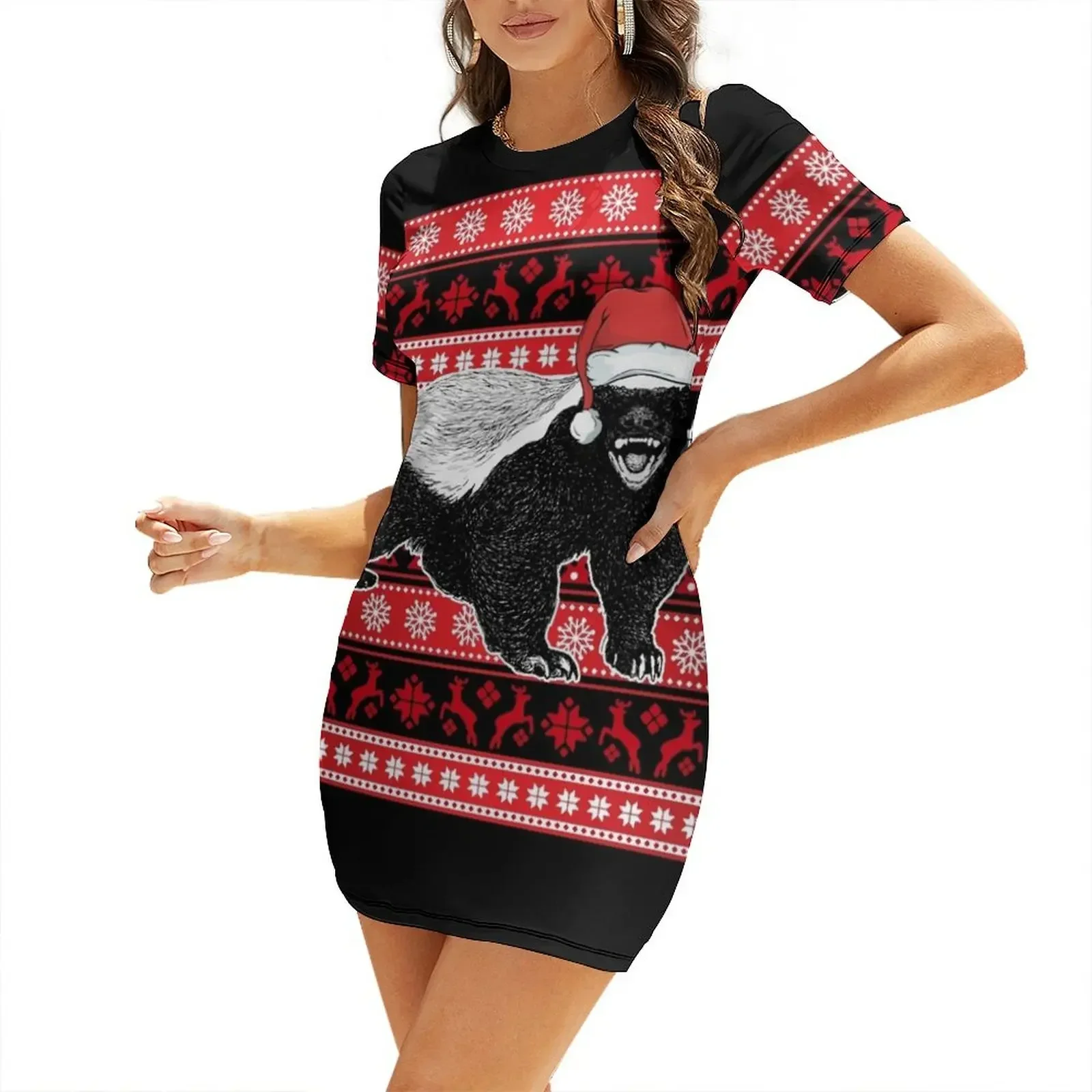 

Honey Badger Ugly Christmas Short-Sleeved Dress women's luxury party dress women formal occasion dresses dresses for prom