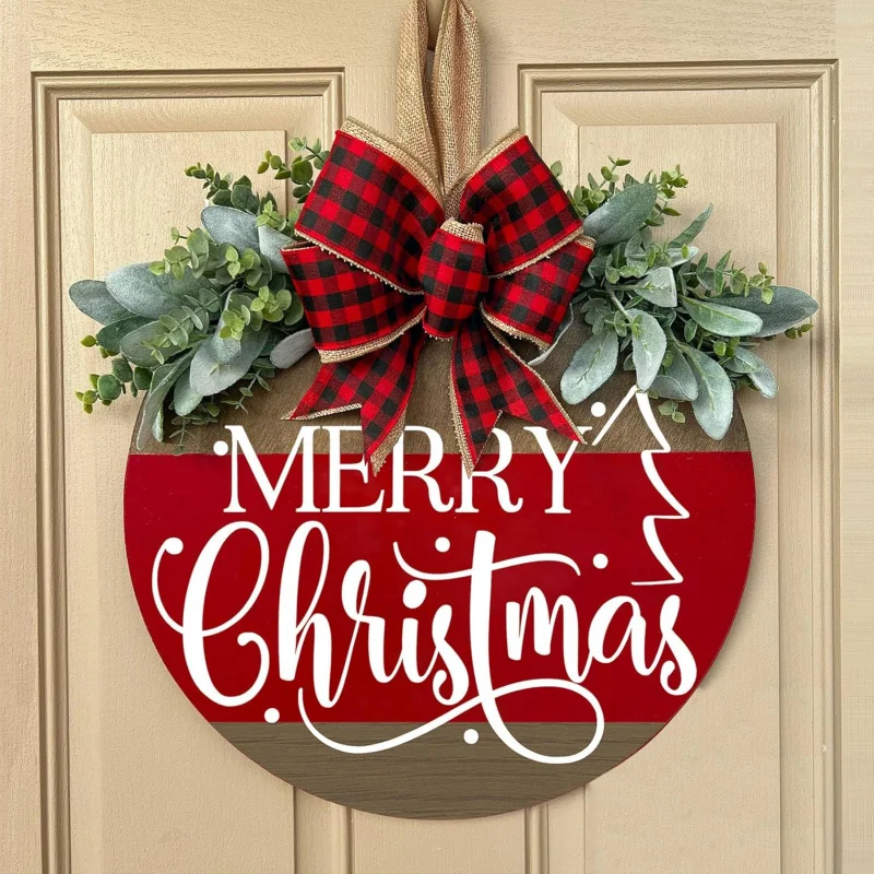 Christmas Welcome Home Front Door Sign Hanger Wreath Decoration 30X30CM