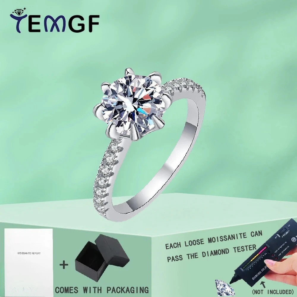

TEMGF 8 Prong S925 Sterling Silver Ring 6.5mm/8mm Moissanite/Zircon Sparkling Wedding Band for Women Brides Luxury Fine Jewelry