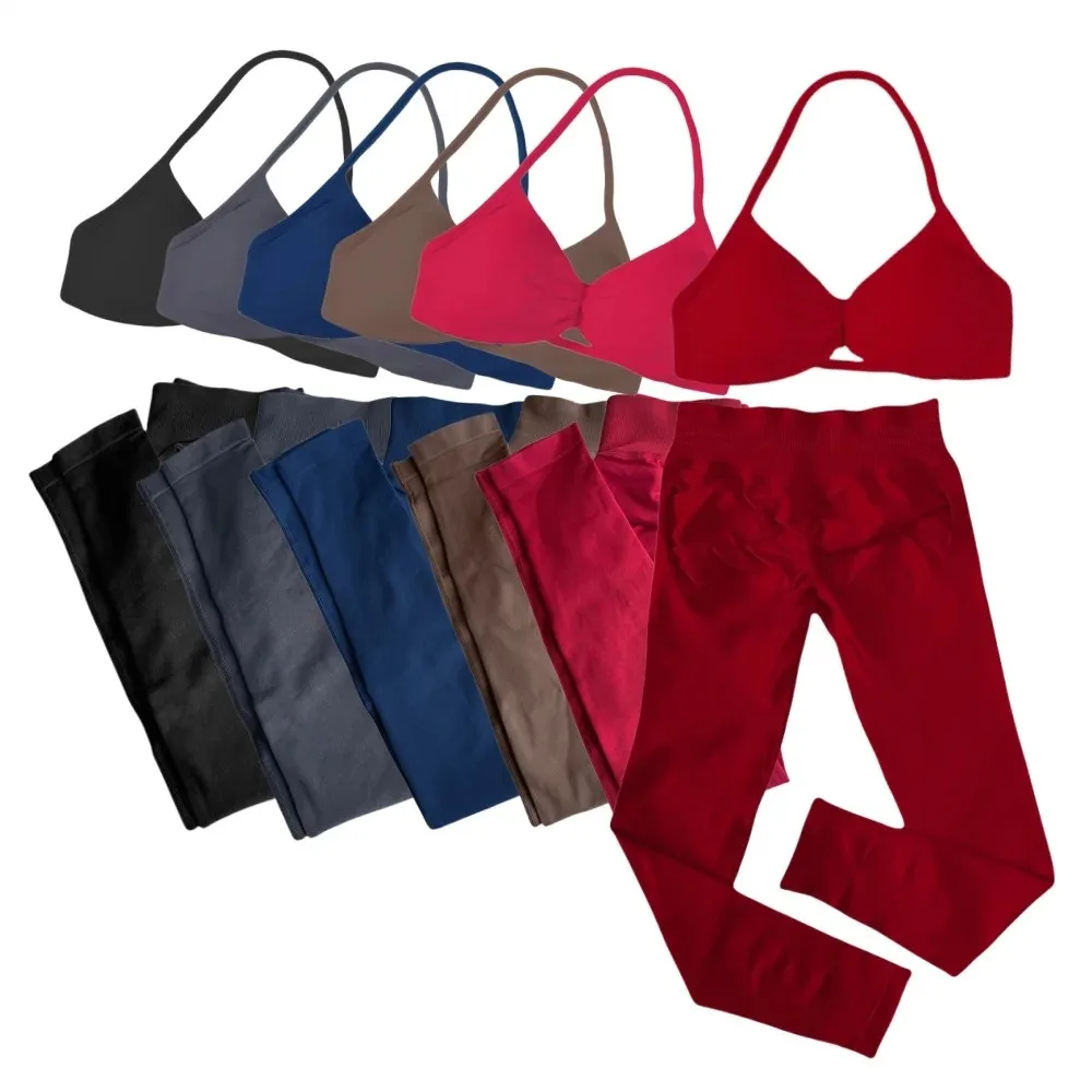 

2Piece Sets Womens Outfits Yoga Set Resistance Training Leggings&Strappy Bra Seamless High Quality Workout Gym Fitness Sportwear