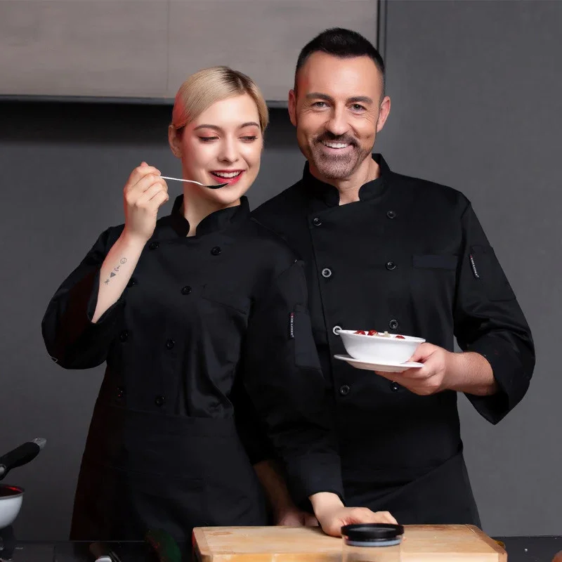 Disfraz de Chef de pastelería para hombre, chaqueta de manga larga para Restaurante Francés, Hotel, cocina, cantina, trabajo