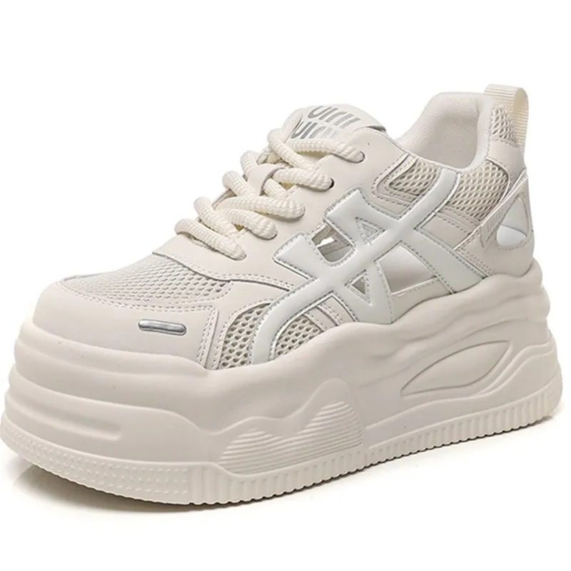 

Women's Casual Thick Bottom Breathable Genuine Leather Mesh Shoes Spring New Style White Shoes Versatile Comfortable