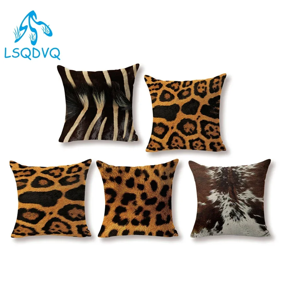 Decorative Throw Pillows Cases Leopard Wood Grain Sofa Cushion Covers Car Home Pillowcase Living Room Decoration