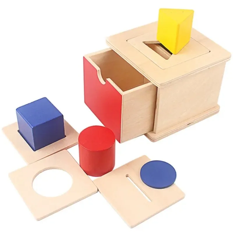 

Montessori Matching Box with Interchangeable lids Baby Toys 4 In 1 Wood Geometric Shapes Matching Box Game Development Toys Gift